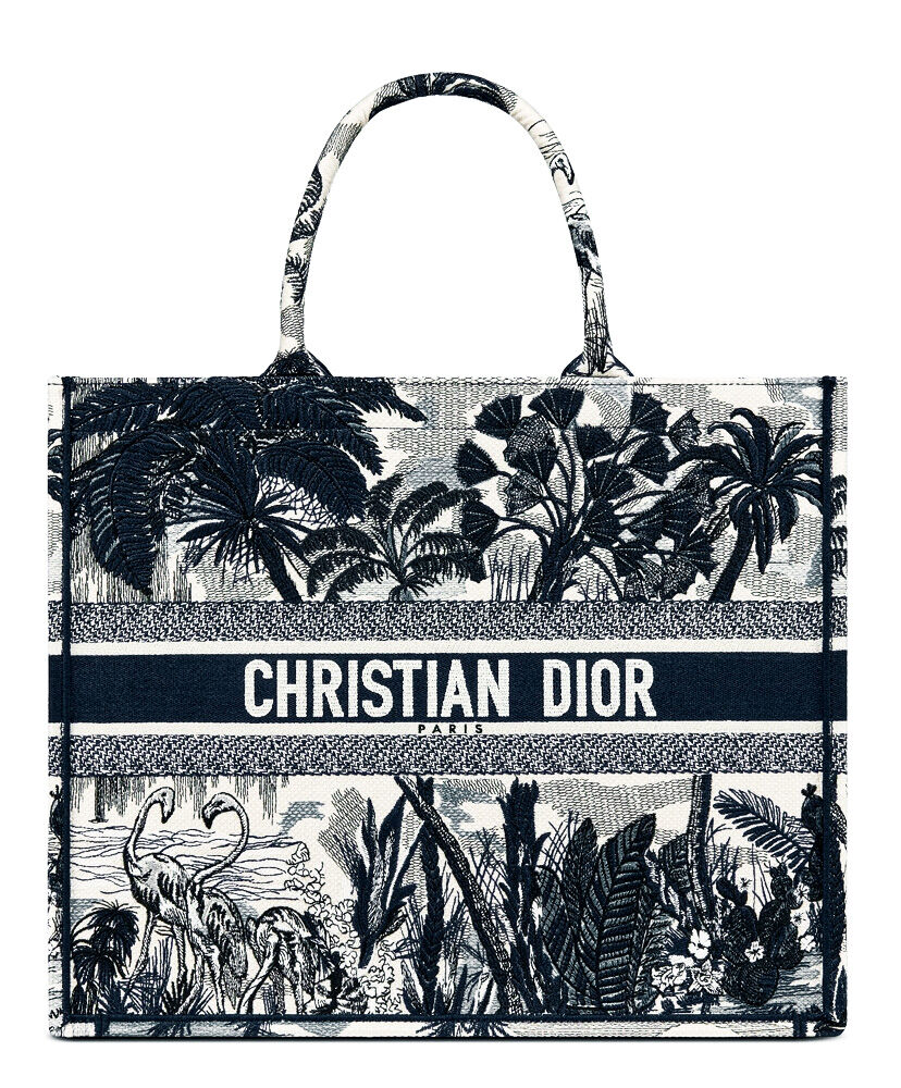 Christian Dior Book Tote Velvet Mizza Embroidery Canvas Black